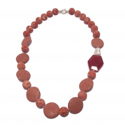 Collana, Julia, in pietra di lava, perle di fiume, radice di rubino ed argento, made in Italy, limited edition